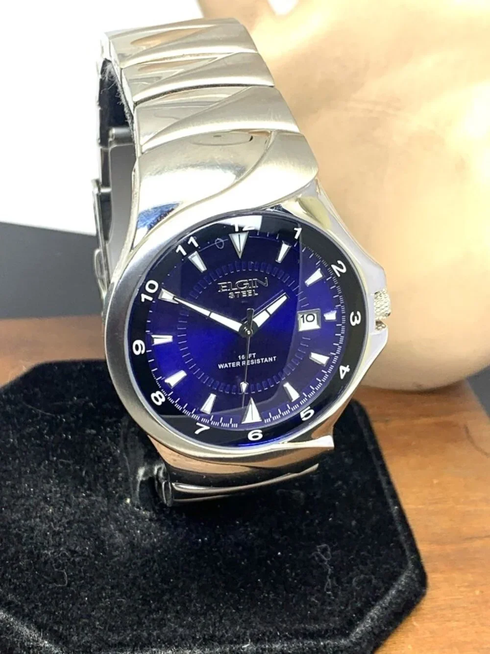 Elgin Men's Watch FG052 Quartz Blue Dial Date Silver Stainless Steel 41mm
